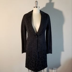 Philippe Adec Paris Vintage Black Floral Jacquard Skirt Suit (Jacket 6; Skirt 8)